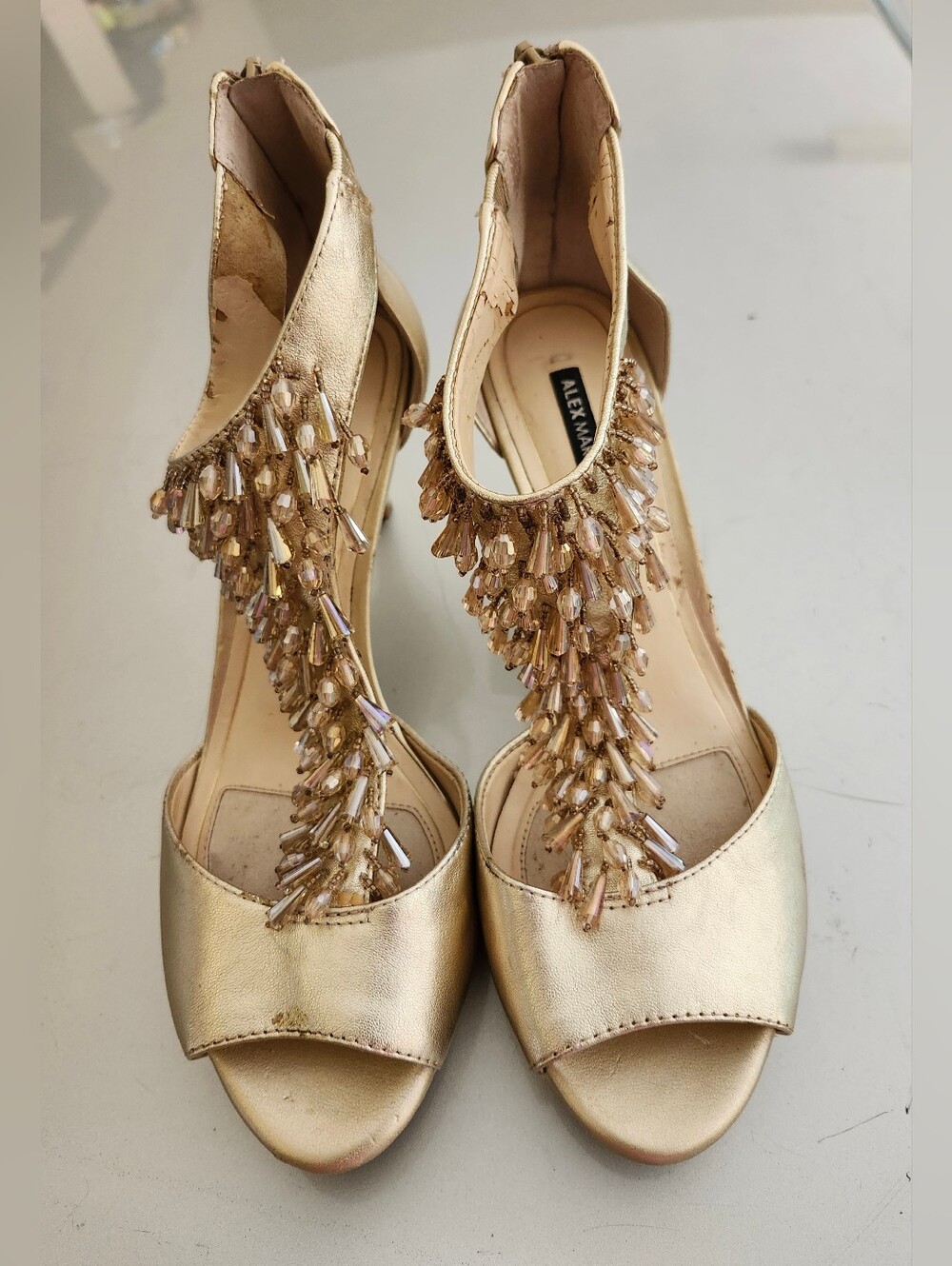 Alex Marie Gold Beaded T-Strap Evening Sandals